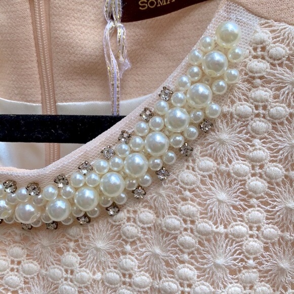 ModCloth Lace & pearl cream dress w/ black tulle. - Picture 9 of 16